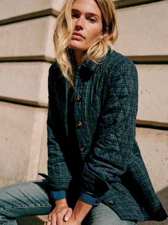 Sezane Jackets & Blazers - Sézane Will Jacket - Quilted Navy & Green Plaid, Size XS